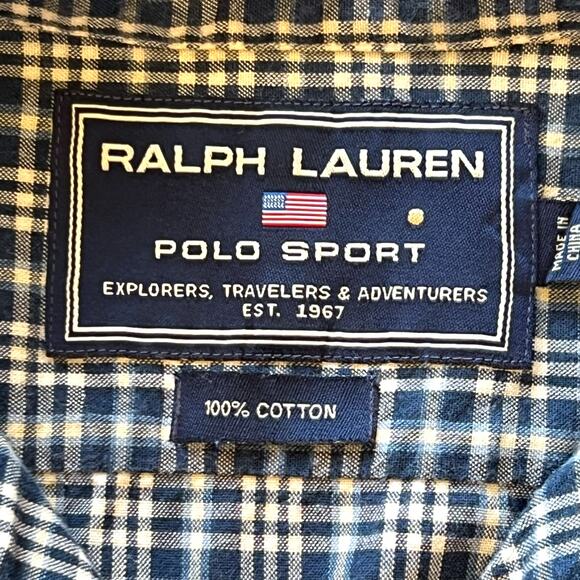 Ralph Lauren Sport Shirt Button Down Blue Check Medium - Picture 7 of 9